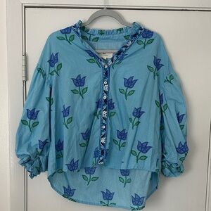 Printfresh' Blue Floral Ruffle Collar top